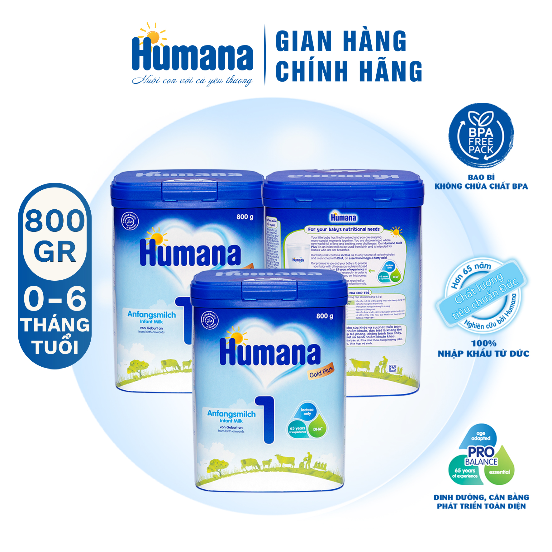 Sữa Bột Công Thức Dành Cho Trẻ Từ 0 Đến 6 Tháng Tuổi Humana Gold Plus 1 800g - Nhập Khẩu Từ Đức - Date 01/03/2024 -