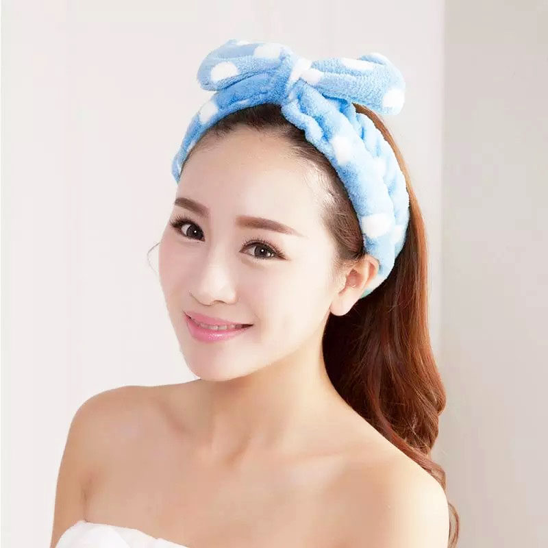 Băng đô turban nơ, băng đô rửa mặt họa tiết chấm bi cute BD28