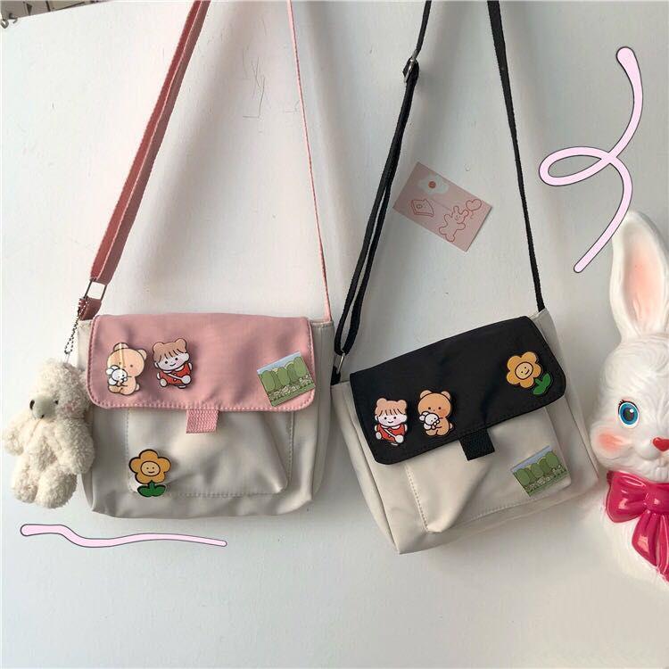 InsJapanese-Style Harajuku Cute Vintage Soft Sister Sling Canvas Bag Female Student Korean-Style One-Shoulder All-match