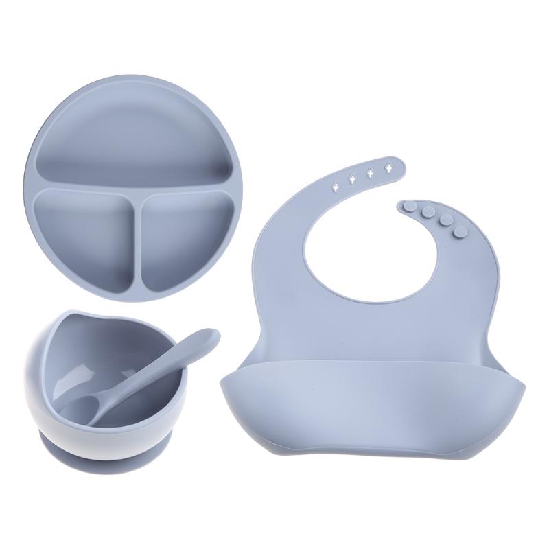 4 Không Chứa BPA Silicone Cho Bé Bộ Đồ Ăn Yếm Chống Thấm Màu Đĩa Dùng Tiệc Hút Bát Thìa Ăn Cho Trẻ Em