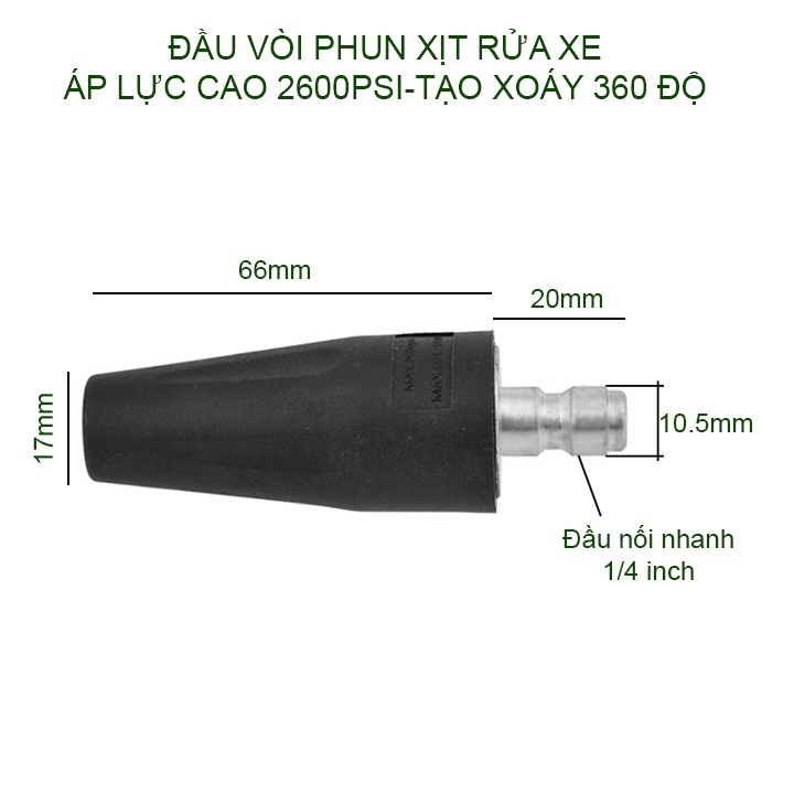 Đầu phun rửa xe tạo nước xoáy 360 độ, đầu kết nối nhanh 1/4 inch, áp lực cao