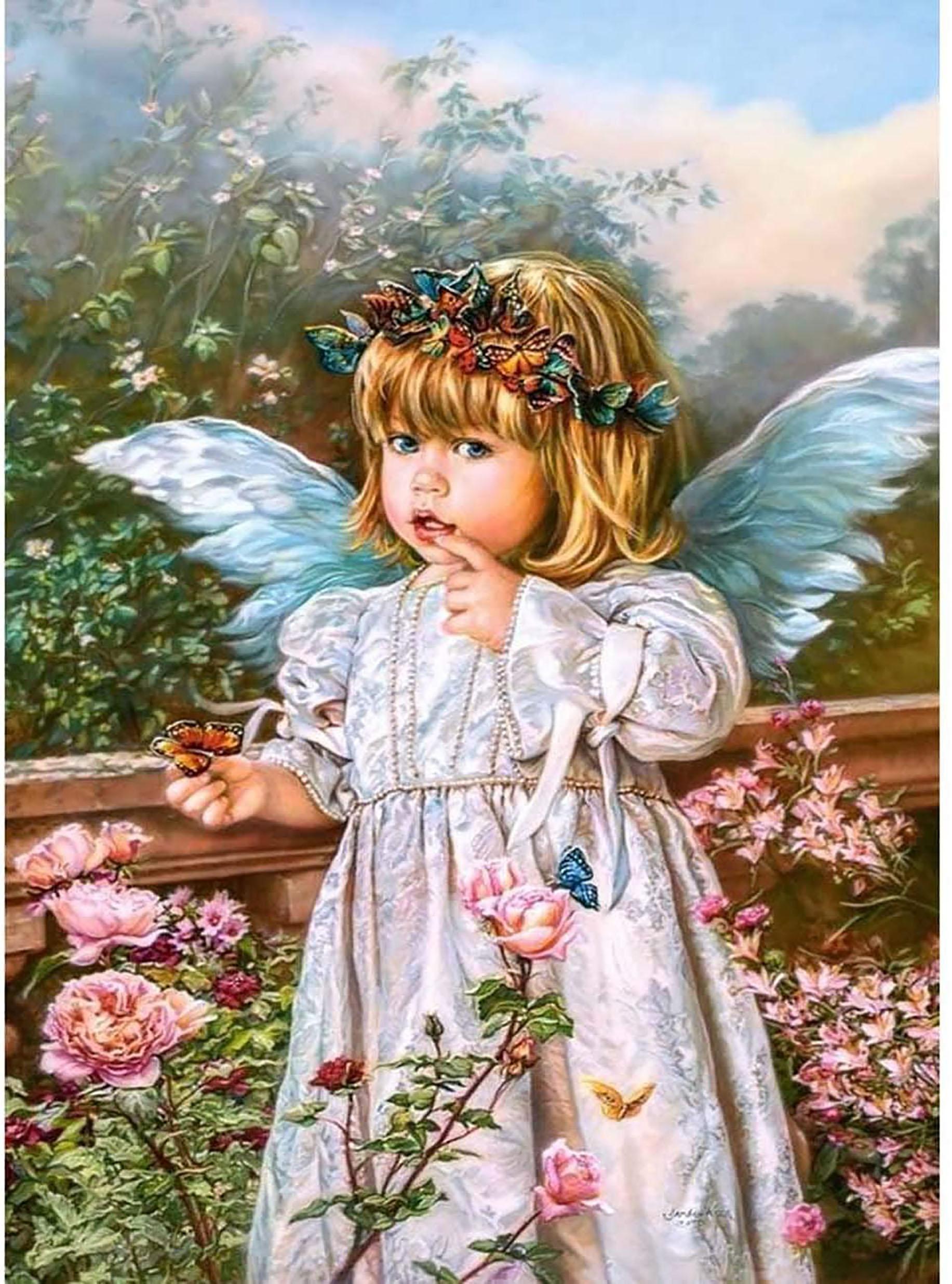 Bimkole 5D Diamond Painting Angel Little Girl Full Drill by Number Kits DIY Rhinestone Pasted 12x16inch