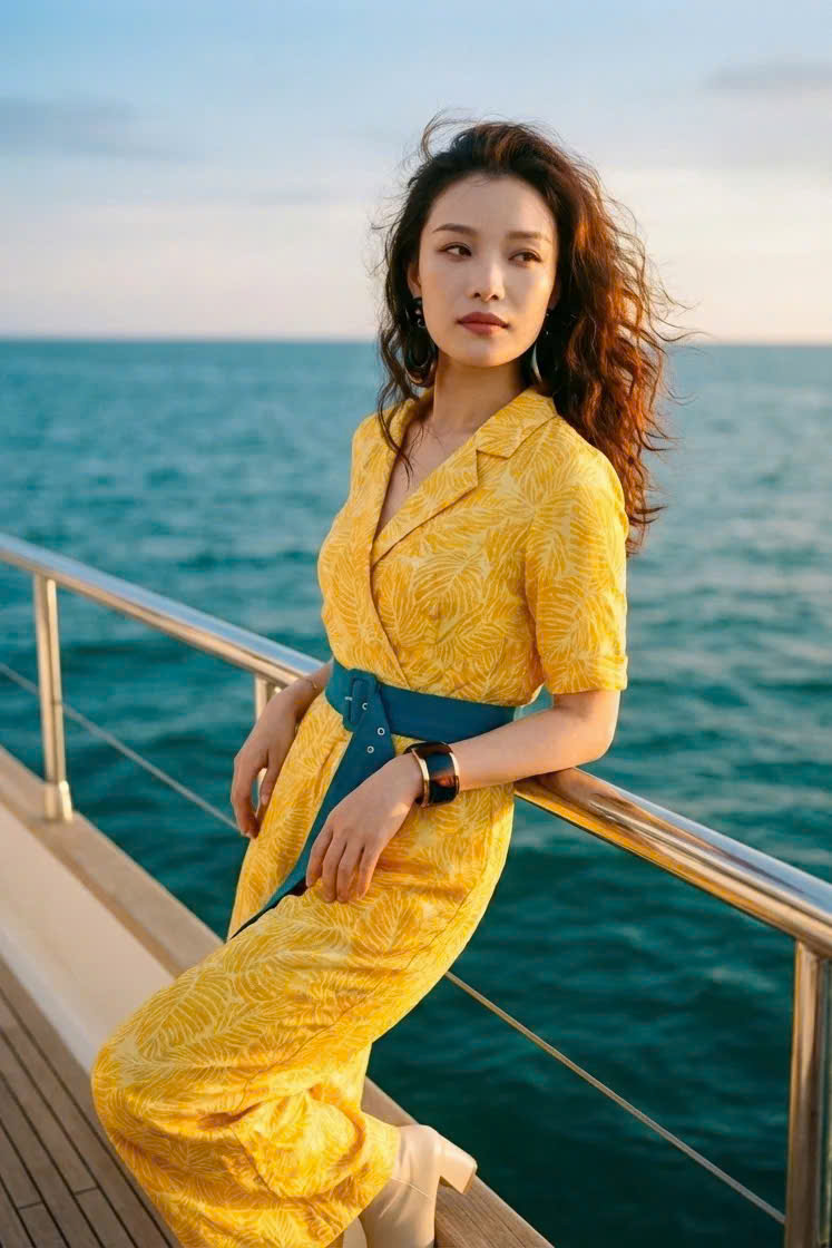 Đồ Bay Jumpsuits Linen Vàng Họa Tiết Lá Kim Diệp DRE239 thời trang thiết kế Hity