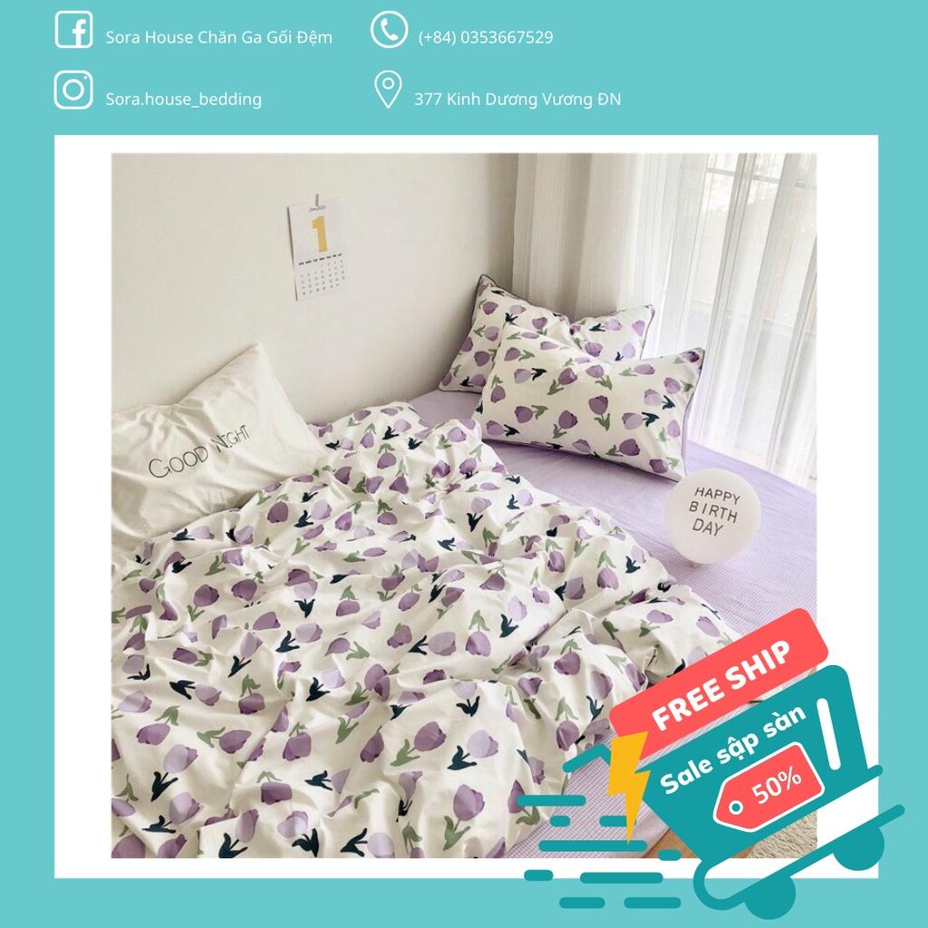 Bộ chăn ga poly tulip tím