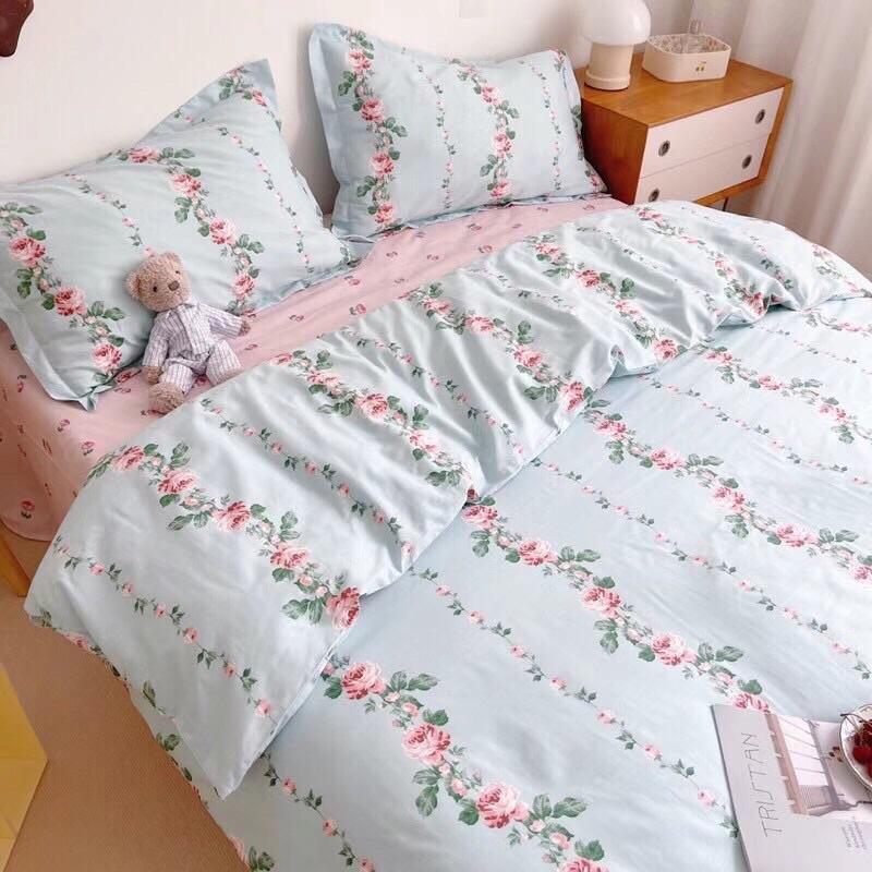 Set Cotton LiVing100%cotton Nhập Khẩu Cao Cấp Mẫu Mới về 4 Món Hoa nhí Xanh Vintage