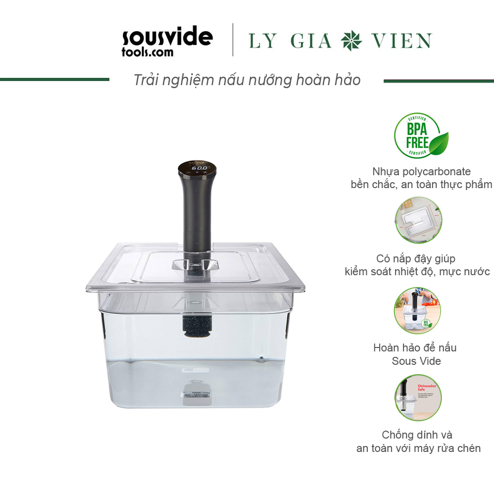 Thùng nhựa chịu lực Polycarbonate, dùng để nấu với cây máy nấu chậm, hiệu SousVideTools - Hàng Nhập Khẩu