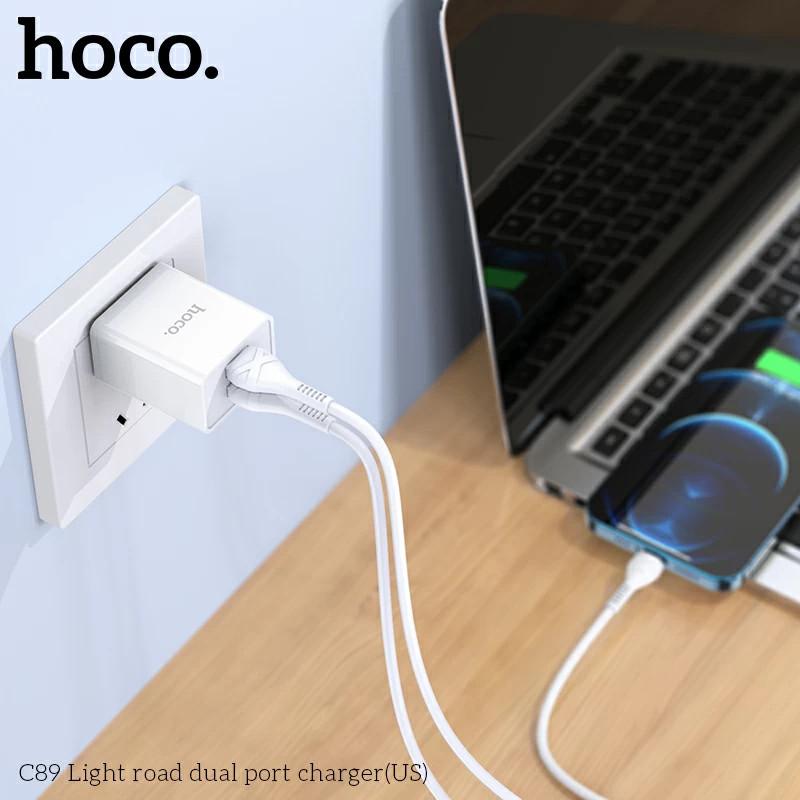 Củ sạc Hoco C89 2 cổng USB, sạc nhanh 2.1A, chân cắm dẹt, thích hợp với nhiều dòng điện thoại hàng chính hãng