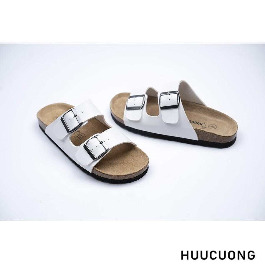 Dép nữ HuuCuong 2 khóa trắng đế trấu handmade