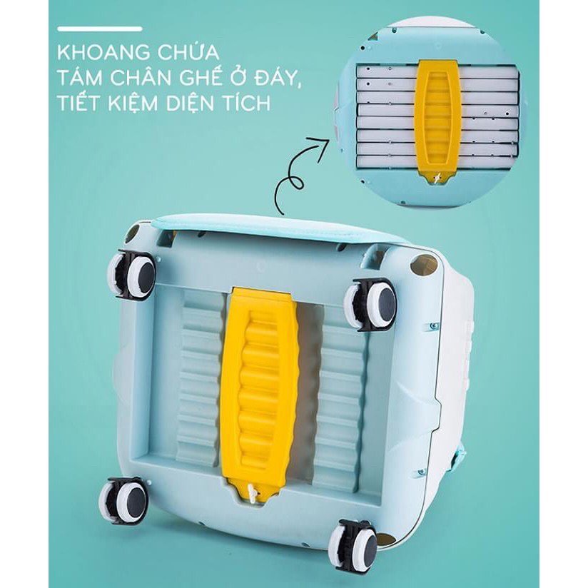 Ghế Ăn Dặm Đa Năng Hanbei. Đầy Đủ Phụ Kiện Đệm Bánh Xe Gấp Gọn - Chính Hãng.