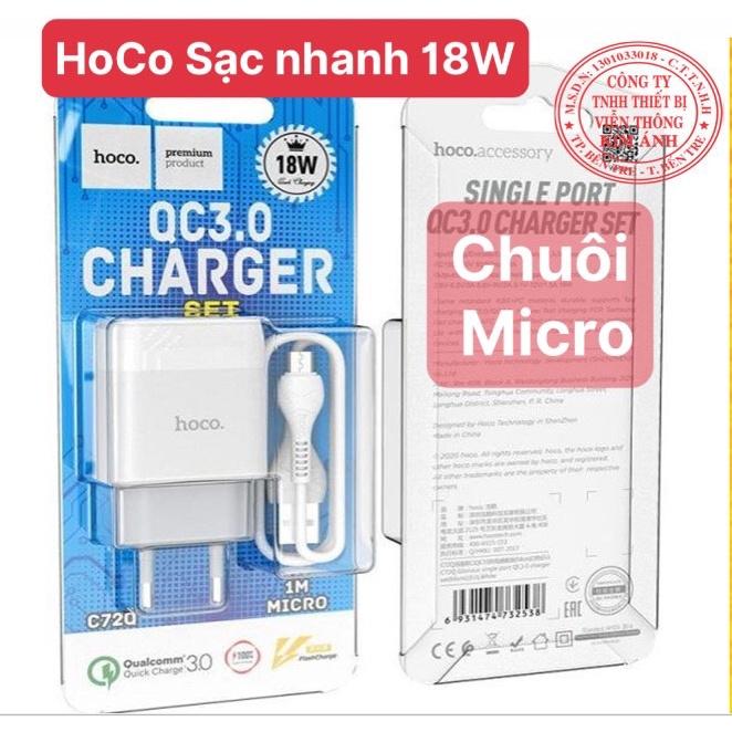 Bộ sạc nhanh Hoco C72Q 18W, QC3.0 Chuôi cắm Micro, Hàng chính hãng