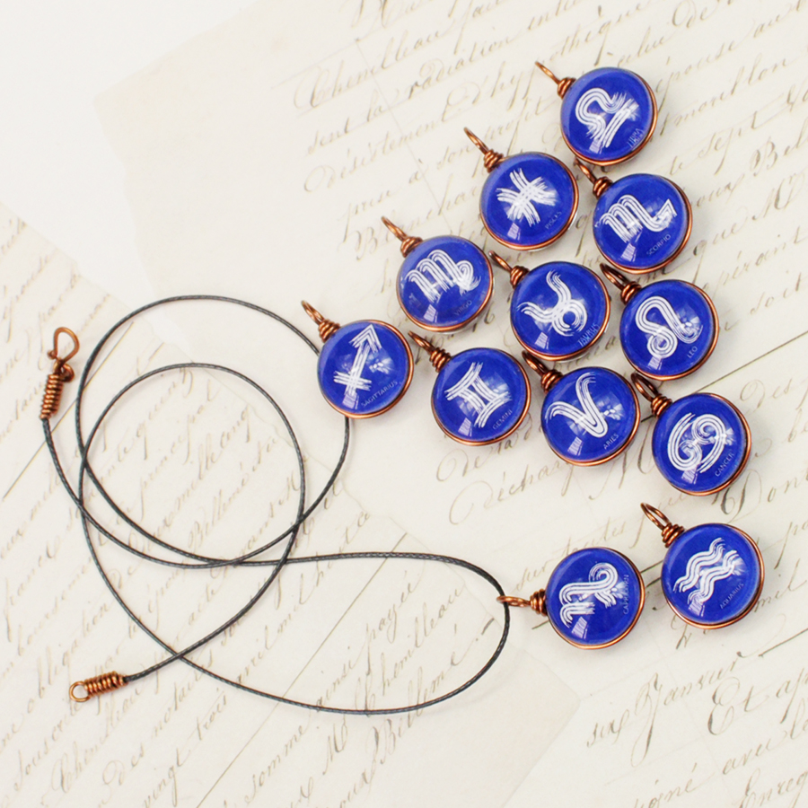 Dây chuyền mặt 14mm hình 12 cung hoàng đạo Zodiac màu sắc tươi sáng 14MM-004