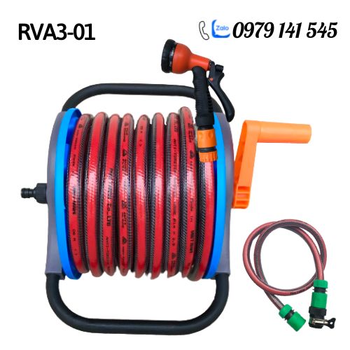 Bộ Rulo Tưới Cây, Rửa Xe Đa Năng RVA3, 15m Dây tưới Cao cấp siêu bền, chống gập chống xoắn kèm đủ Vòi tưới và phụ kiện nối nhanh dễ dàng sử dụng