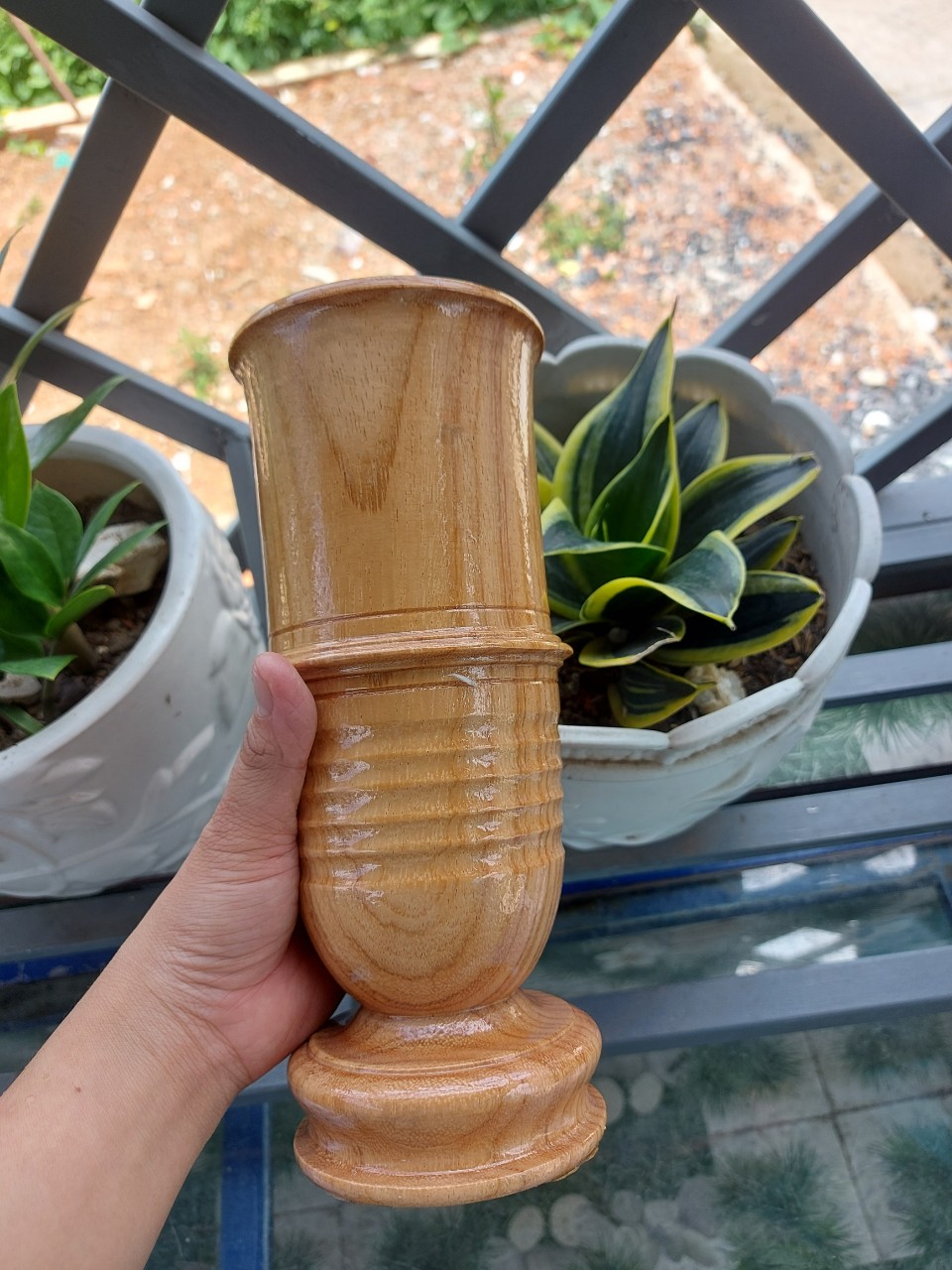 Ống Đựng Nhang gỗ gõ nguyên khối cao 28cm