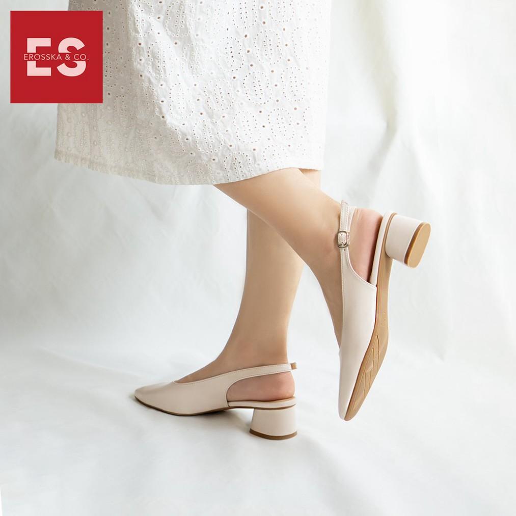 Giày cao gót slingback Erosska mũi vuông gót vuông vững chắc màu đen _ EL013