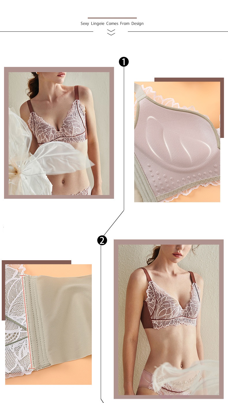 Áo ngực ren không gọng, không đường may, bảng lưng to che được khuyết điểm ở lưng, đệm dày nâng ngực quyến rũ LYEA004