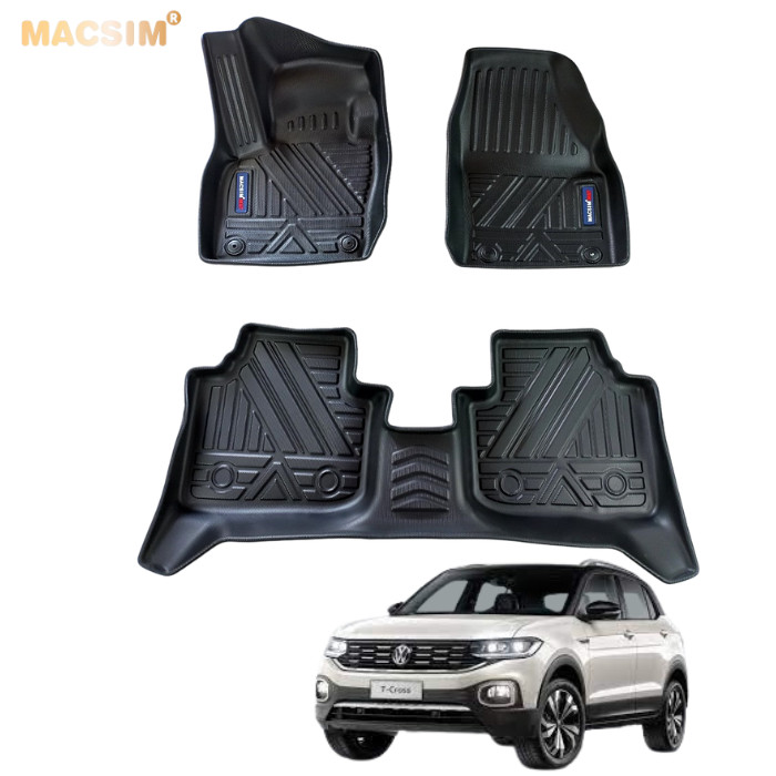 Thảm lót sàn ô tô Volkswagen T Cross 2021-2022 Nhãn hiệu Macsim chất liệu nhựa TPV cao cấp màu đen