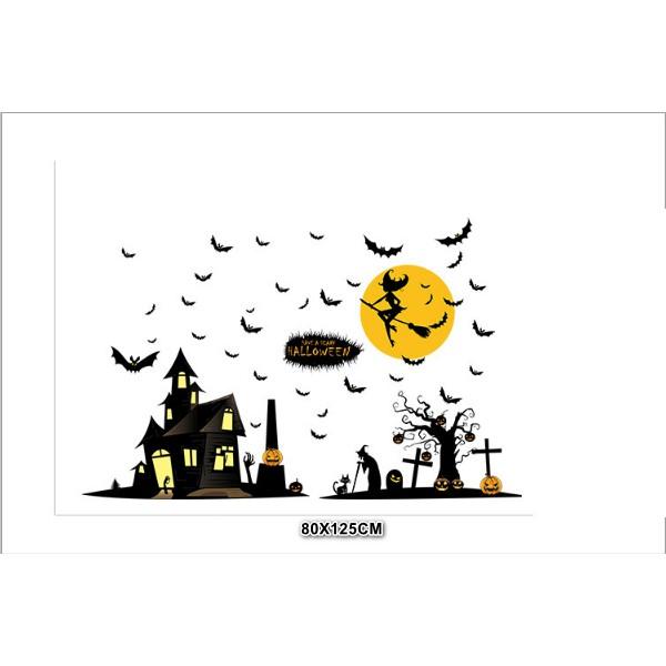 Decal trang trí tường - Ngôi Nhà Kinh Dị Hoa Trang Halloween