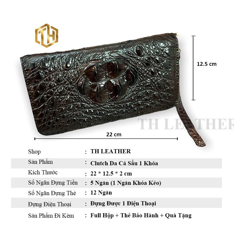 Clutch Da Cá Sấu Thật 1 Khóa - Clutch Cá Sấu 6 Gù Hàng Hiếm, Ví Dài Cầm Tay Có Ngăn Đựng Điện Thoại, BH 24 Tháng