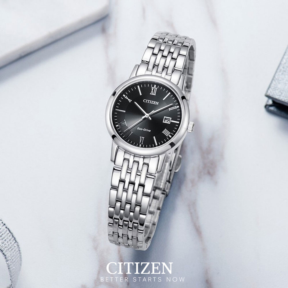 Đồng Hồ Nữ Citizen Dây Thép Không Gỉ EW1580-50E - Mặt Đen