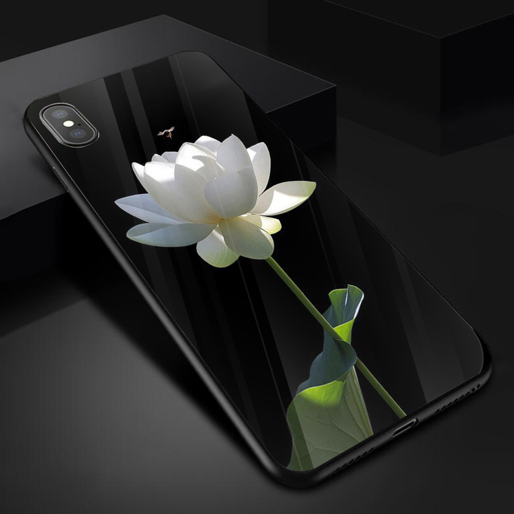 Ốp kính cường lực cho điện thoại iPhone X - Sen trắng MS ABPHA002