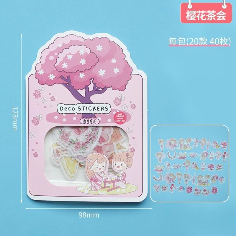 Sticker / Hình dán Túi 40pcs Cậu Bé/Cô Bé Mùa Hè Dễ Thương