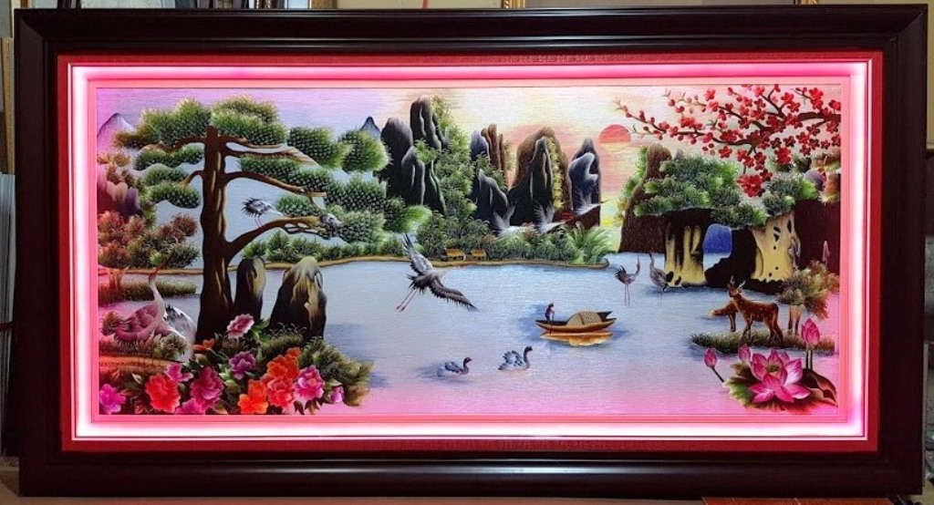 Tranh thêu tay - Non nước hữu tình (KT 110cm*200cm)