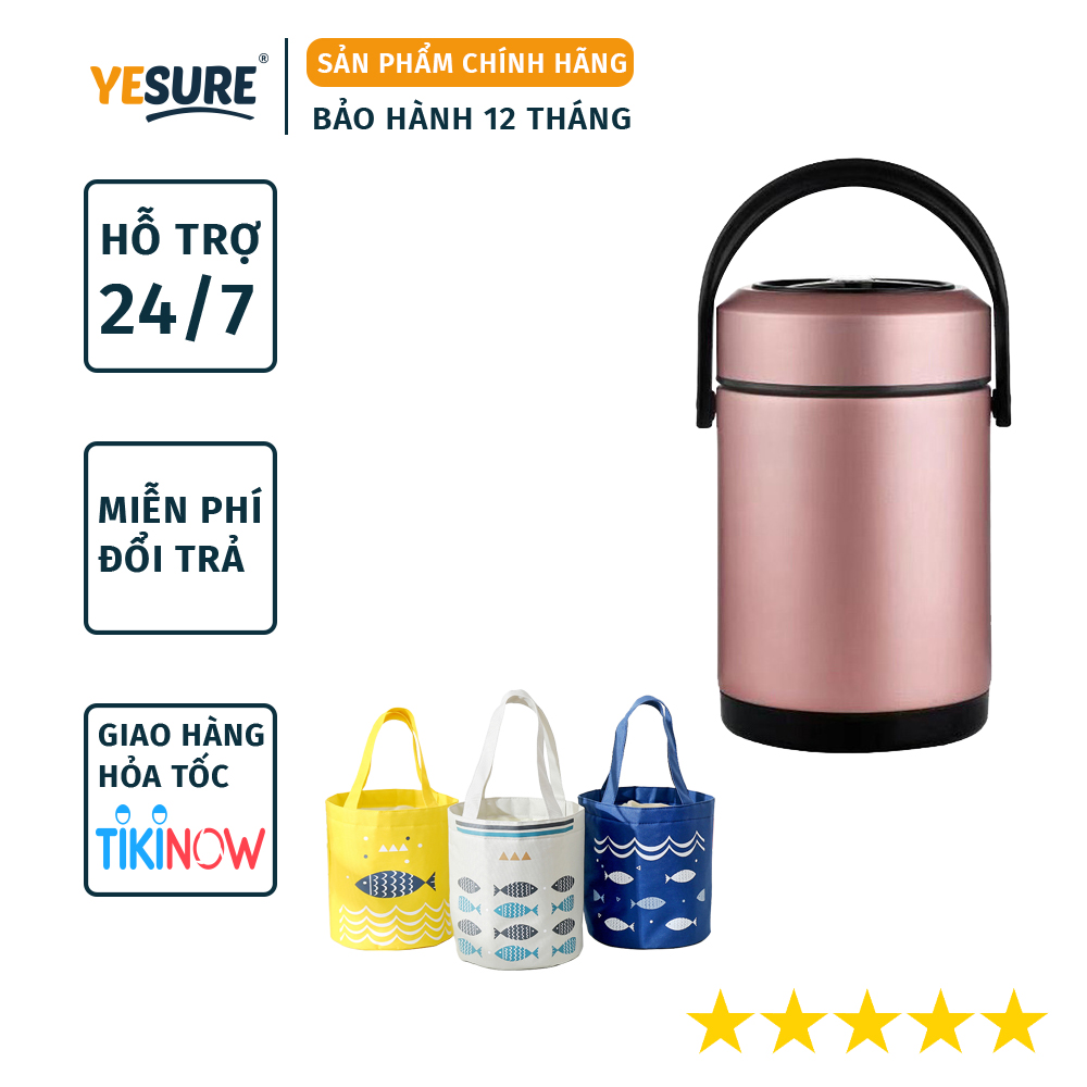Hộp cơm văn phòng giữ nhiệt 3 tầng Inox 304 cao cấp , giữ nhiệt lâu 6 - 8 tiếng - Hàng chính hãng - 2 L - Hồng
