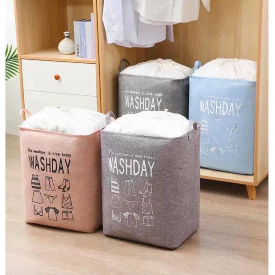 Túi đựng đồ Washday đựng quần áo ,chăn màng bằng vải ,khung sắt gấp gọn siêu tiện lợi