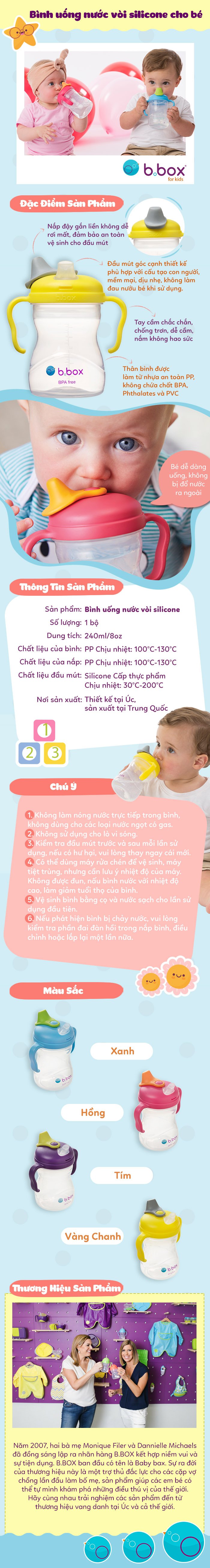 b.box bình nước vòi silicone chất liệu pp có van chống sặc và tay cầm cho 1