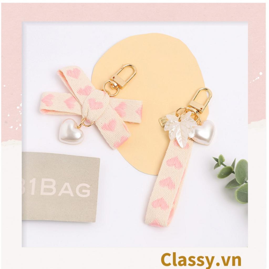 Móc khóa móc điện thoại Classy vải họa tiết trái tim hồng nhiều kích cỡ PK1268