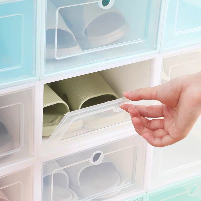 Hộp đựng giày dép lắp ghép thông minh, hộp giày nhựa cứng trong suốt, kệ dép mini