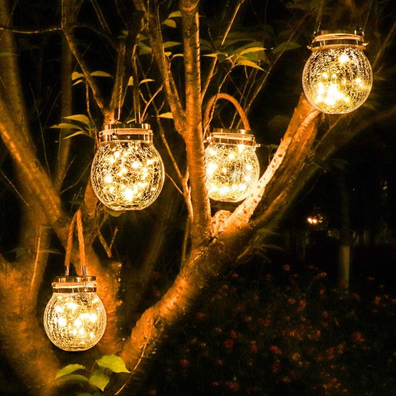 Solar LED Light Mason Glass Jar Waterproof Hanging Light with Rope Landscape Decoration for Patio Pathway Garden