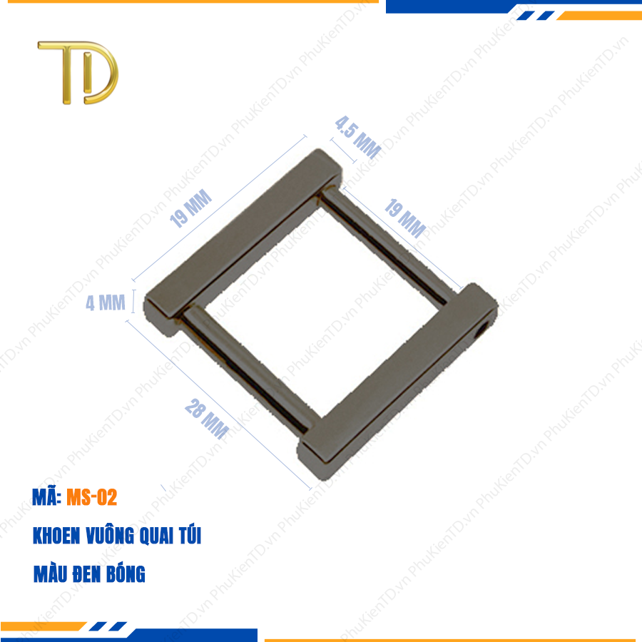 Khoen vuông gắn túi xách, Khoen chữ nhật gắn túi xách 19mm công nghệ mạ điện độ bền 5-8 năm
