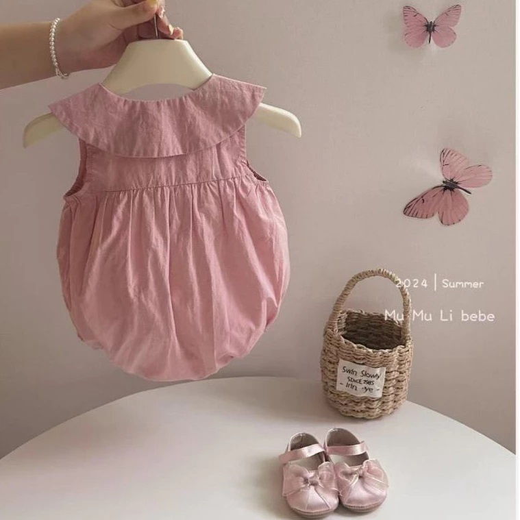 Body Cổ Bèo Tròn Đính Nơ Màu Hồng Cho Bé Gái Sơ Sinh 1 2 Tuổi Từ 5-13kg Dành Cho Bé Gái