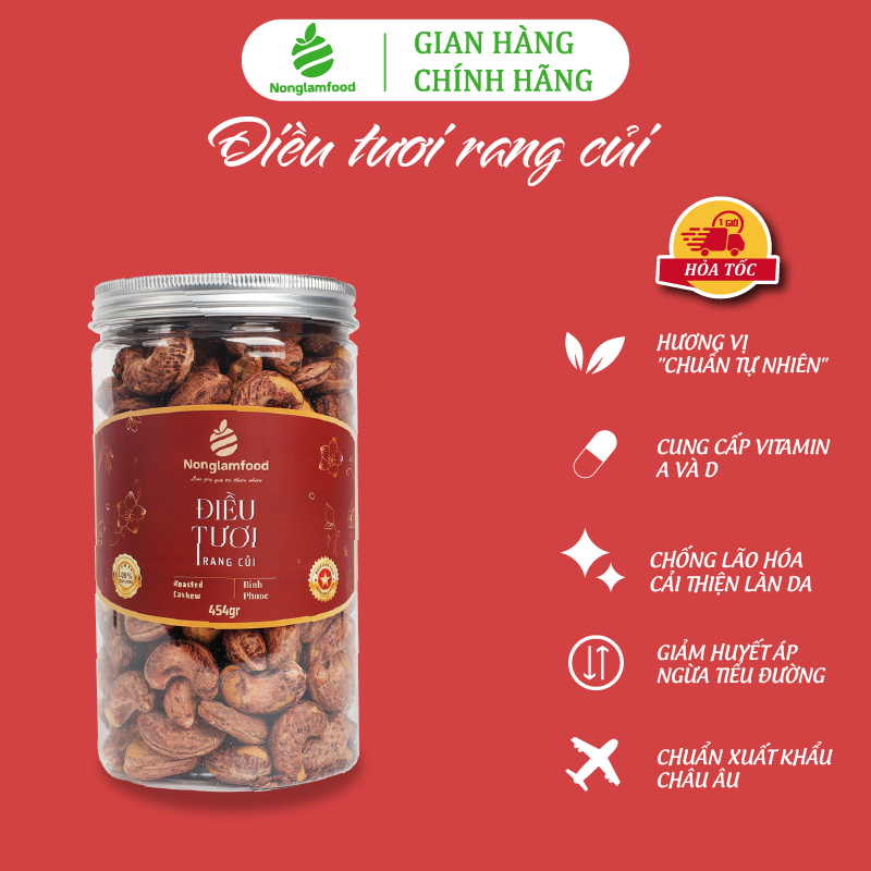 [HẠT MỨT TẾT 2025] Hạt điều Bình Phước rang củi Nonglamfood hũ 454g | Quà tặng cao cấp cho người thân, bạn bè, doanh nghiệp