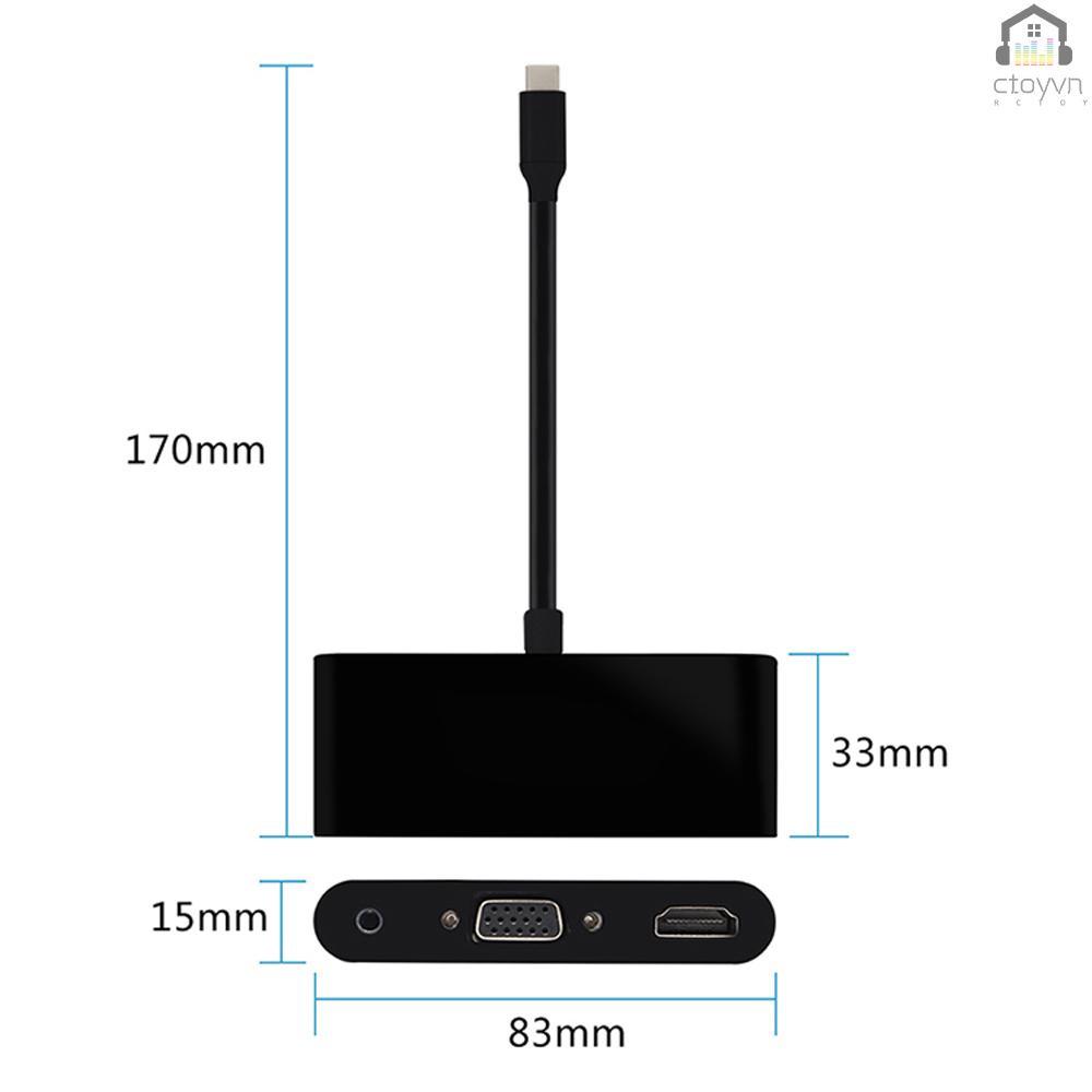 Bộ chuyển đổi USB-C Type-C sang HD VGA 3.5mm 3 trong 1 với cổng USB 3.0