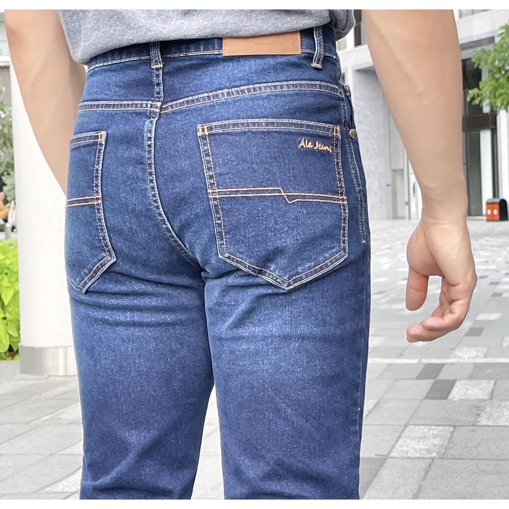 Quần Jeans nam ALE JEANS, ống suông ôm, co giãn nhẹ, xanh đậm, chất liệu thun cotton MWID002D