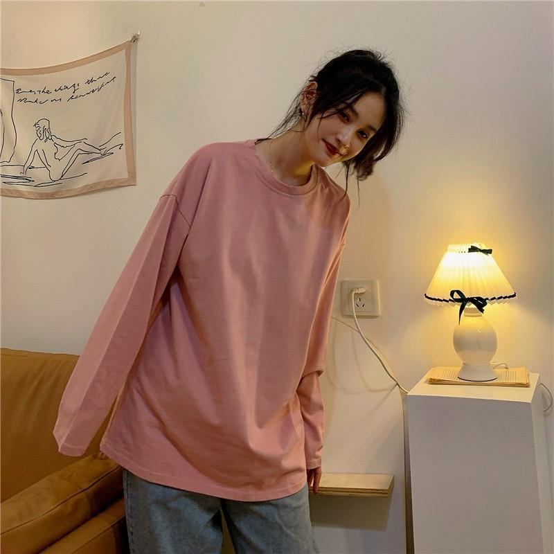 Áo Thun Trơn Tay Dài Unisex Màu Hồng Cam Form Rộng