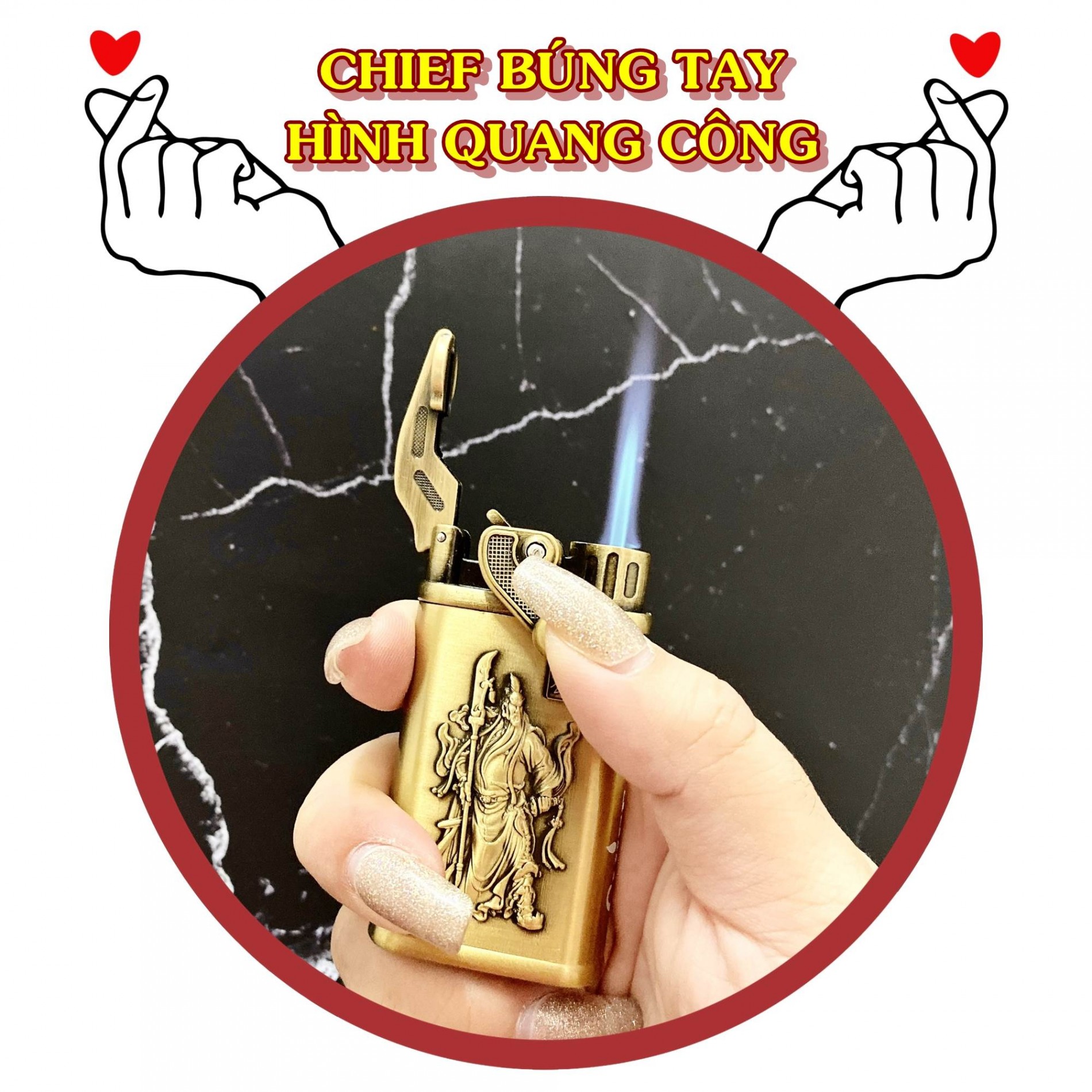 Hột quẹt bật lửa khè CHIEF búng tay đánh lửa khắc nổi hình quan công CF020 - xài gas