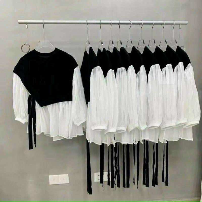 Áo babydoll tay phồng vải voan phối chất thun cao cấp chất mịn
