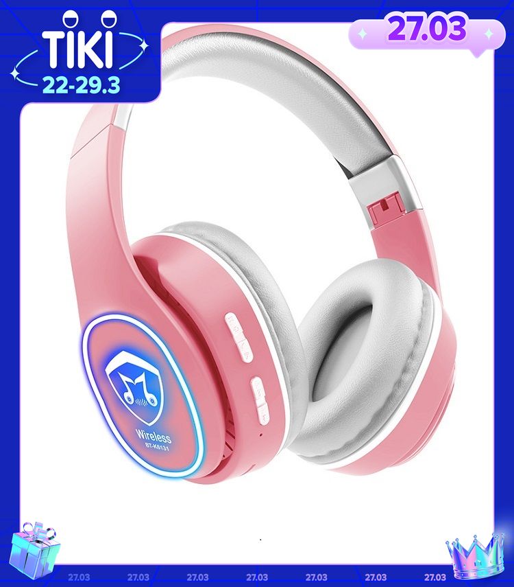 Tai nghe chụp tai Bluetooth 5.0 K6131 Macaron Hỗ Trợ Thẻ Nhớ, Dây 3.5mm, Đài FM - Hàng Nhập Khẩu