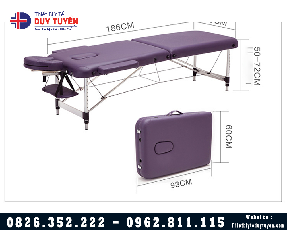 Giường Massage Gấp Gọn Chân Hợp Kim Chắc Chắn Dễ Dàng Di Chuyển Tải Trọng 250Kg