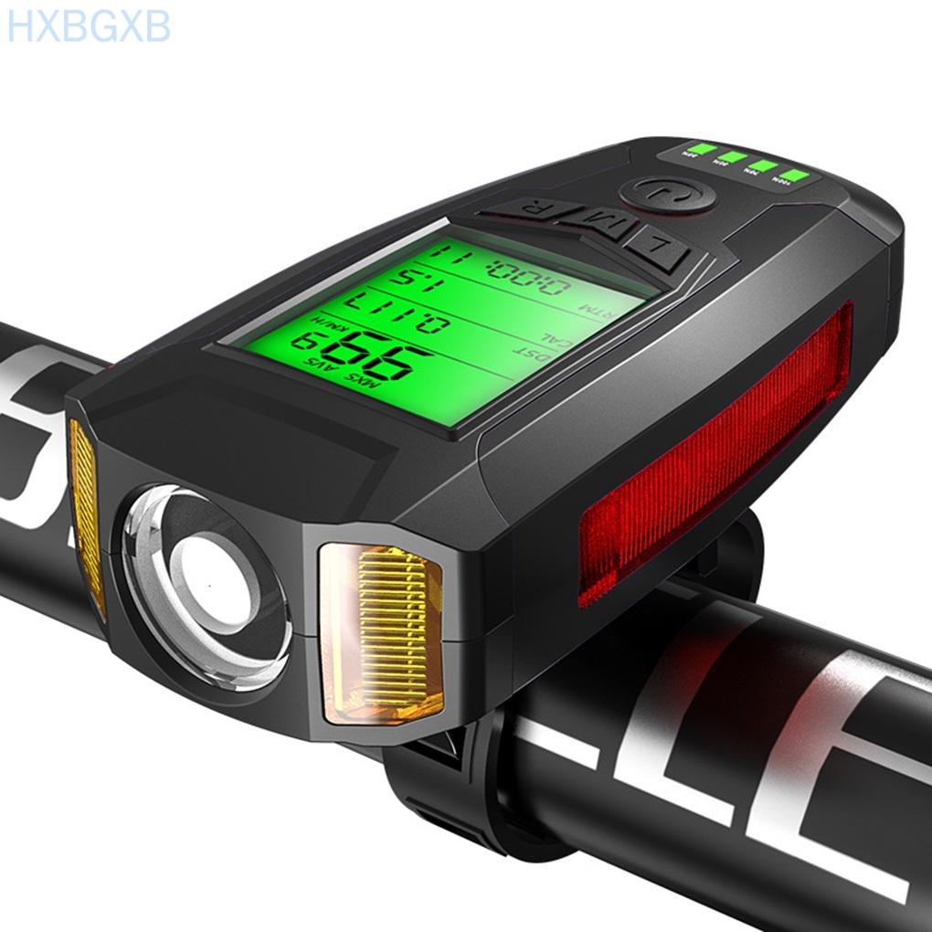 USB Front Light Horn Speed Meter Cycling Computer Waterproof Handlebar Odometer 5 Modes