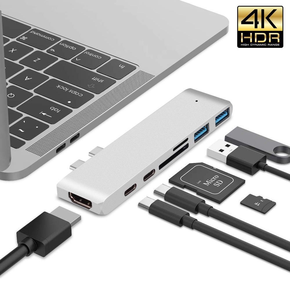 Bộ Chuyển Đổi Hub USB Type C 7 Trong 1 Cho MacBook Pro/Air 2018/2020 Có Đầu Đọc Thẻ 4K HDMI USB C USB 3.0 SD/TF