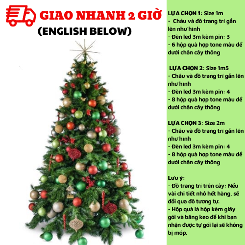 Bộ cây thông Noel kèm phụ kiện trang trí cây thông giáng sinh ctne35