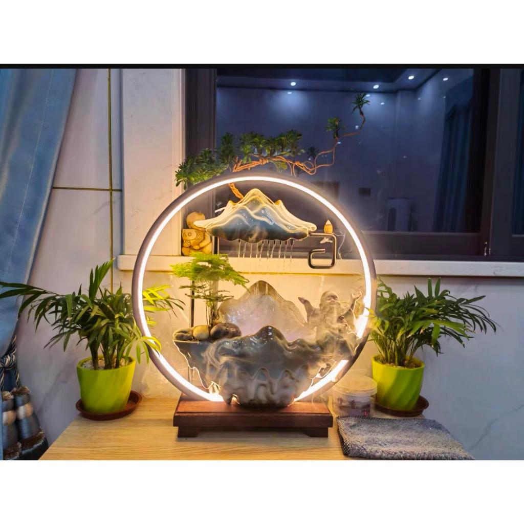 Thác nước, thác khói hương trầm phong thuỷ Di Lạc Tài Lộc mang lại may mắn cho gia chủ có cây xanh, thác nước pho