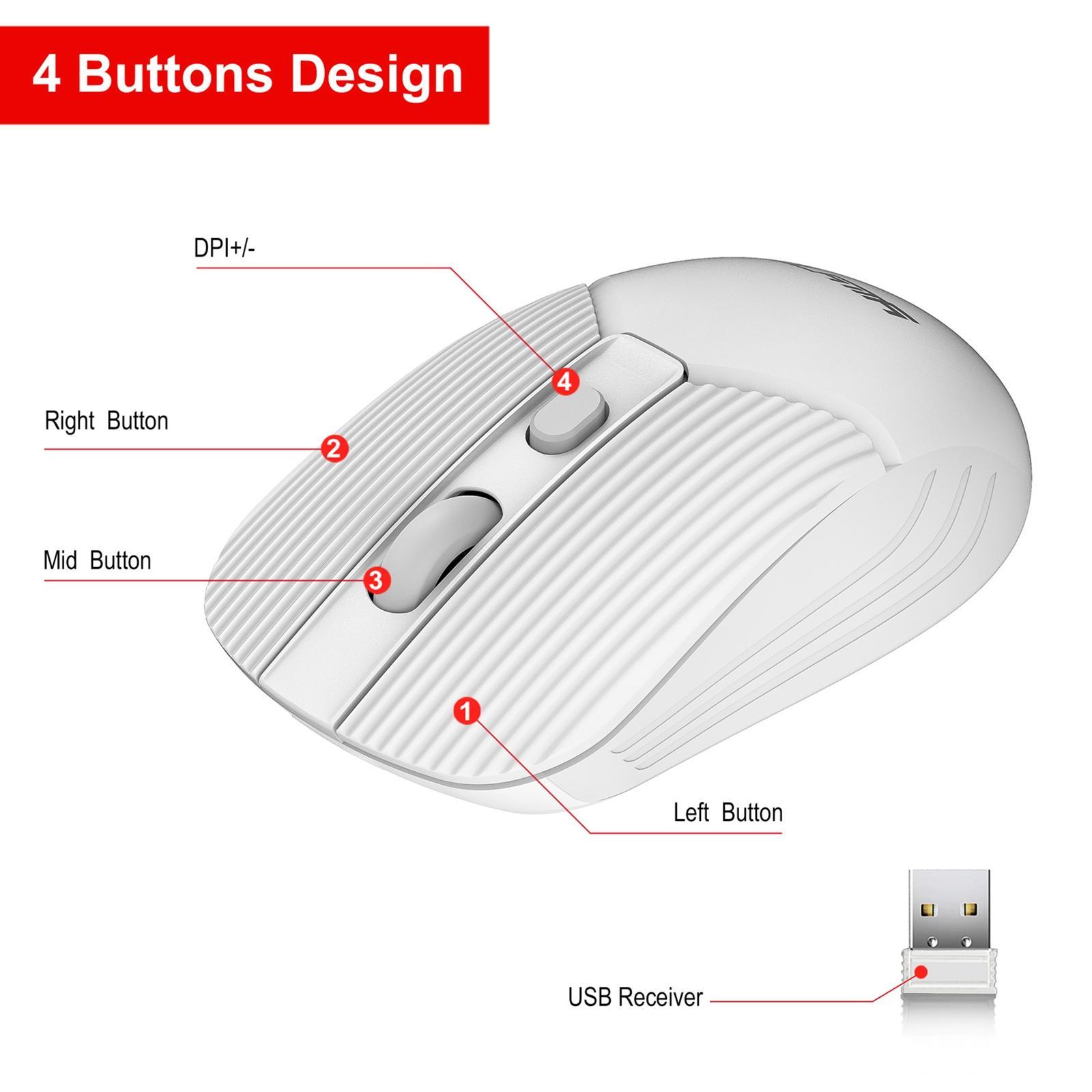 2.4G Wireless Mouse USB Receiver AAA Battery White