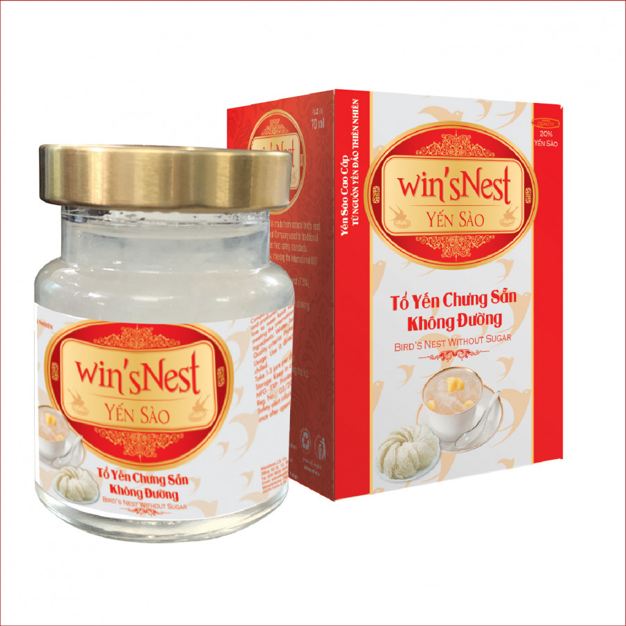 THÙNG 72 LỌ YẾN SÀO WIN'SNEST TỔ YẾN CHƯNG SẴN KHÔNG ĐƯỜNG 20% (70ML/LỌ)