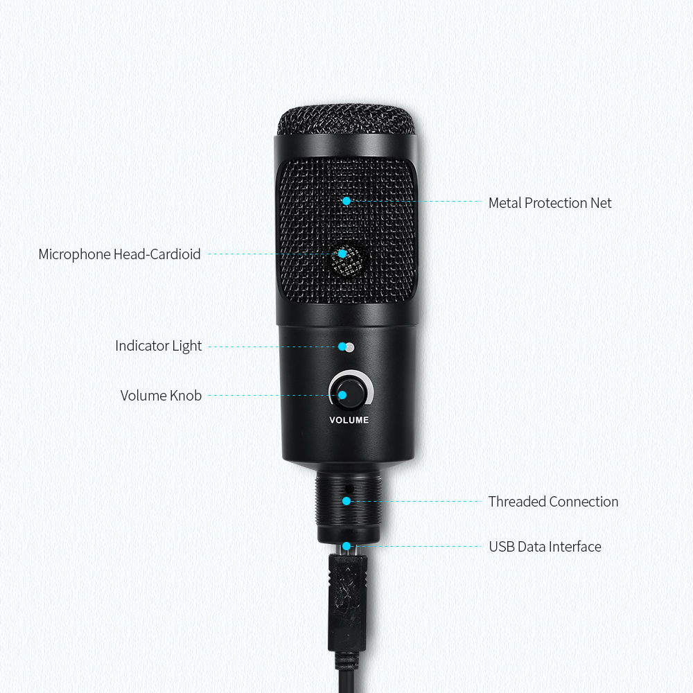 Micrô Phòng Thu Chuyên Nghiệp USB Bằng Kim Loại Với Mic Cardioid Studio Cho Máy Tính Xách Tay PC