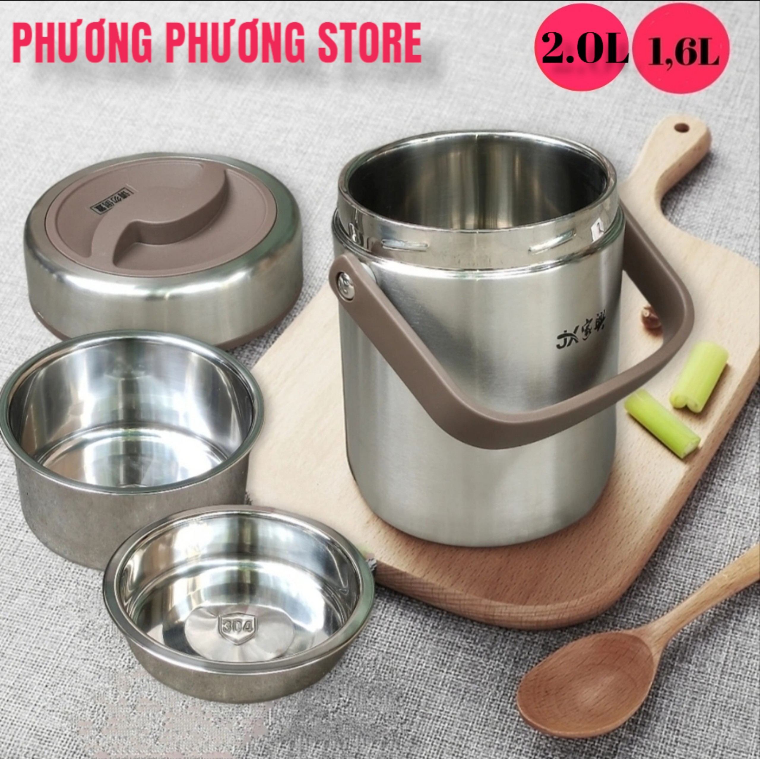 Cặp lồng cơm, hộp cơm giữ nhiệt văn phòng chất liệu inox JX 304 cao cấp, cặp lồng cà men 3 tầng, nắp chống tràn, 5 lớp giữ nhiệt tốt